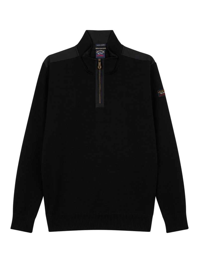 ZIPPED SWEATER IN BRITAIN WOOL WITH ICONIC BADGE