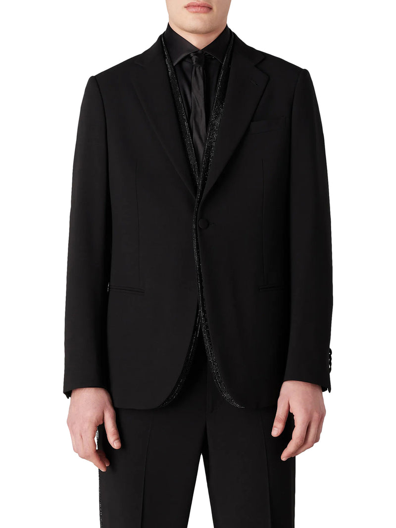 Giorgio`s Wool crepe single-breasted jacket with rhinestone detail