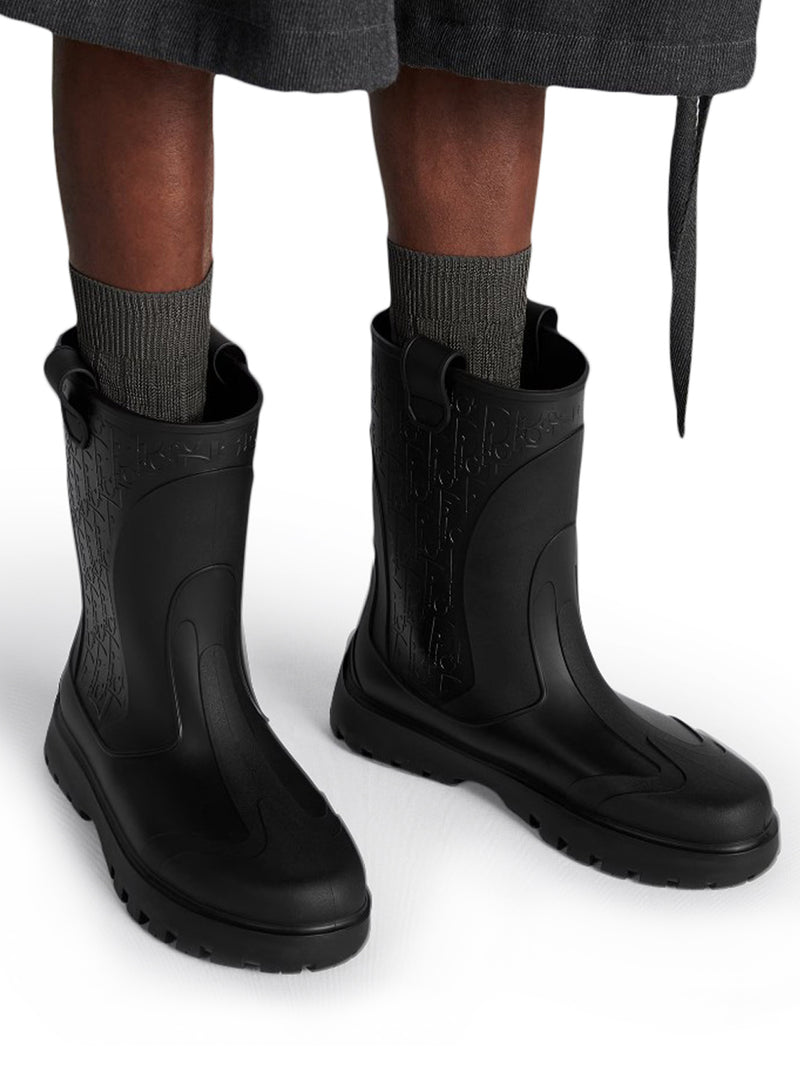 Prada 30mm Leather & Nylon Rain Boots In Black