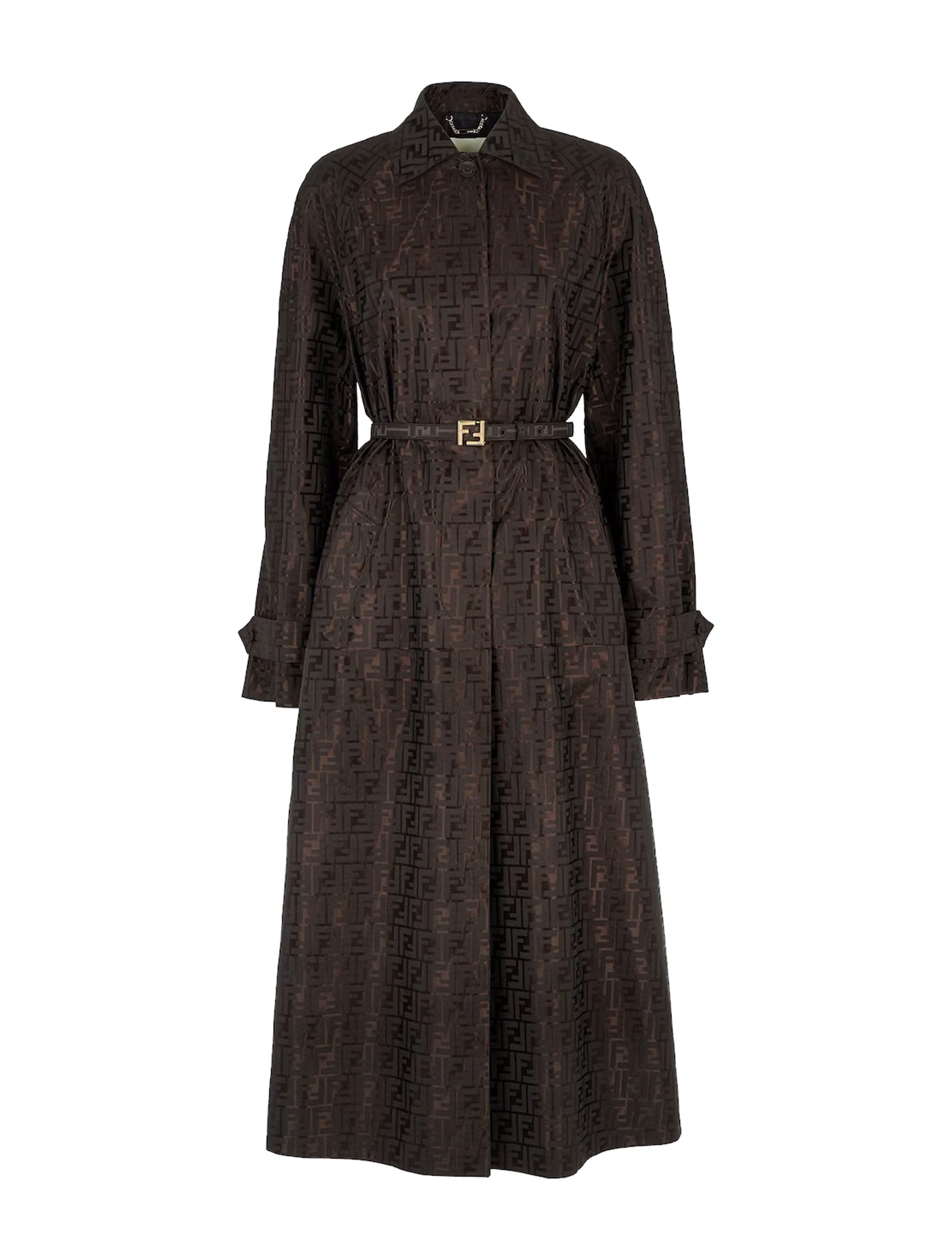 Brown FF jacquard fabric trench coat