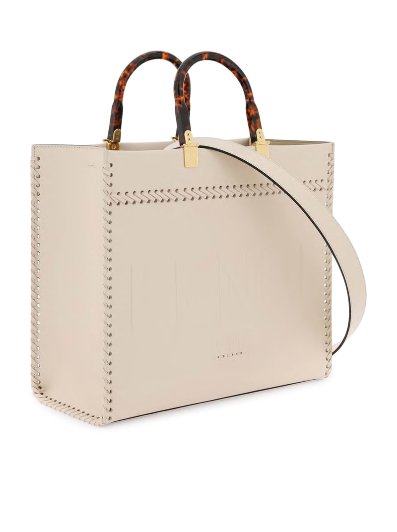 FENDI: Sunshine bag in leather with embossed logo - Beige