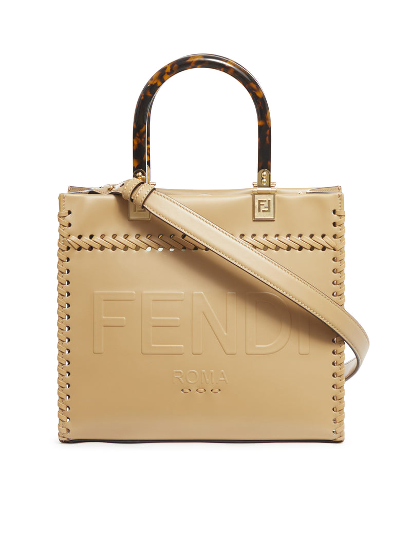 Fendi Large Sunshine Shopper Bag In ROMA Logo Calf Leather Brown