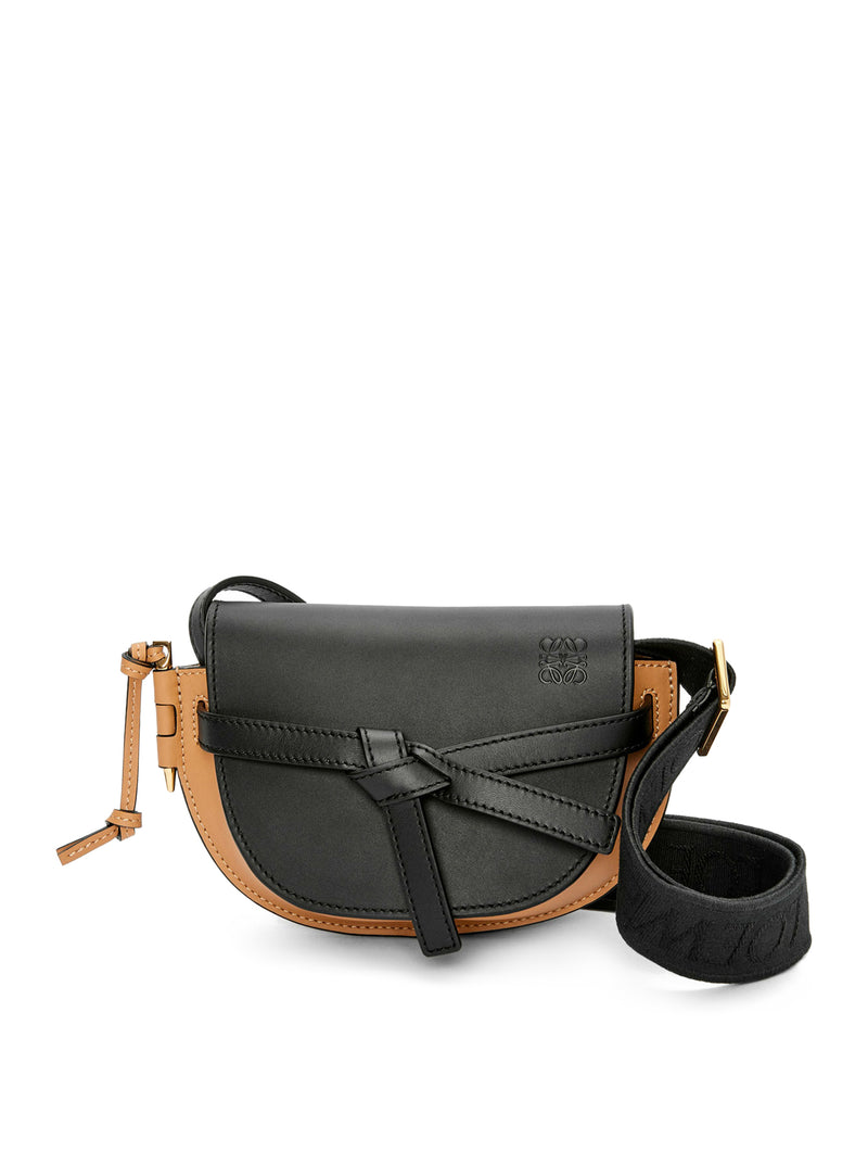 Mini Gate Dual bag in soft calfskin and jacquard Tan - LOEWE