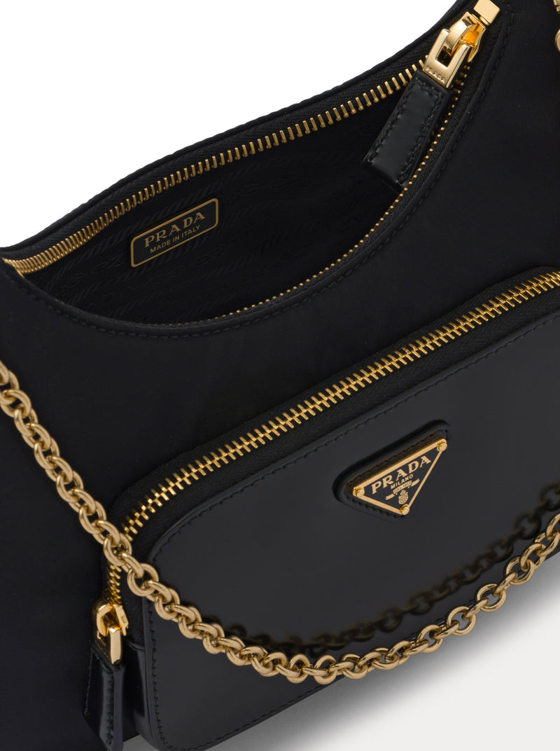 Small Re Nylon And Leather Shoulder Bag in Black - Prada