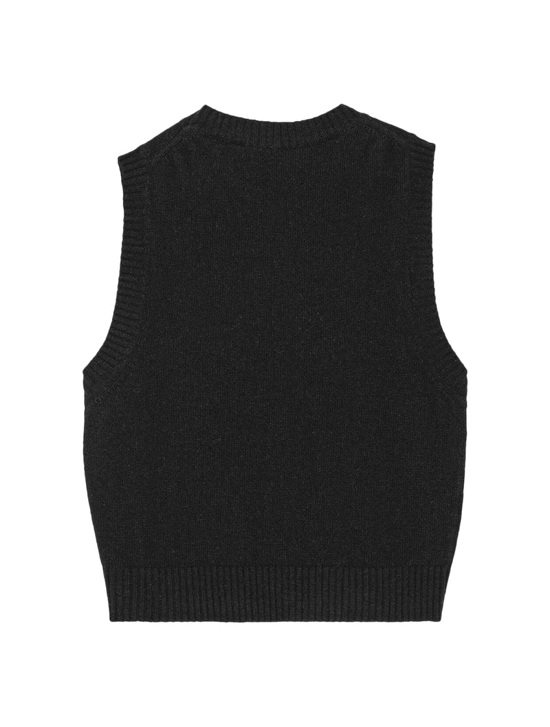 BLACK GRAPHIC O-NECK VEST