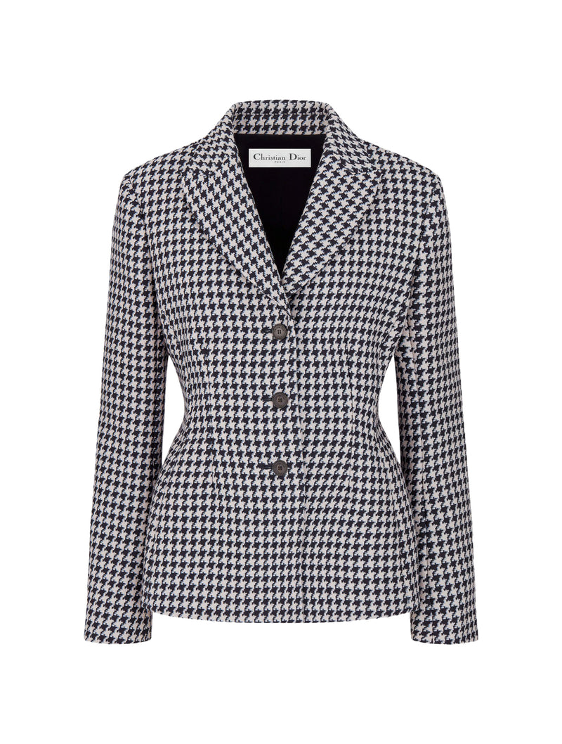 jacket in blue and white virgin wool and houndstooth silk