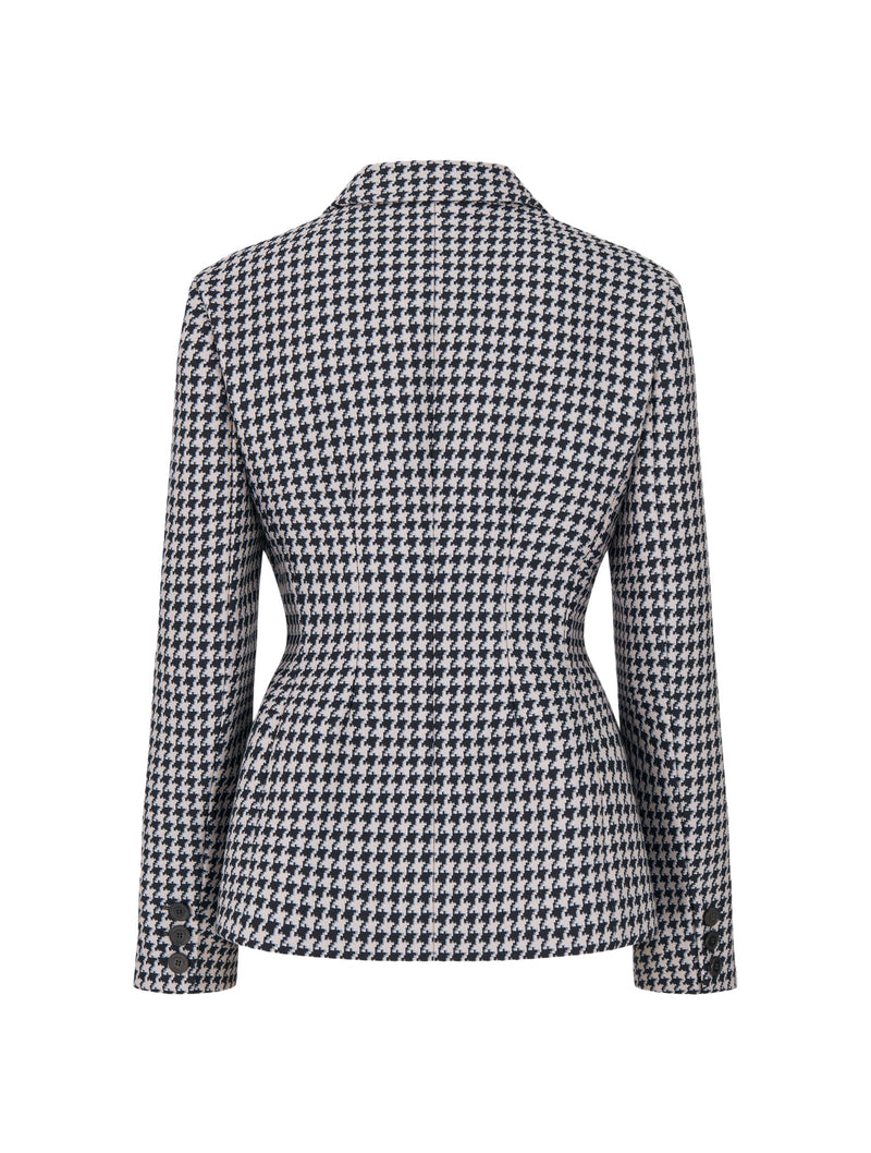 jacket in blue and white virgin wool and houndstooth silk