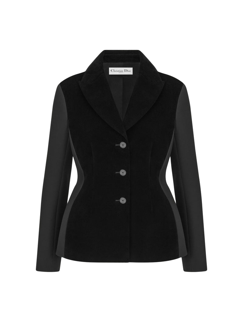 FITTED JACKET in black wool and silk with velvet effect