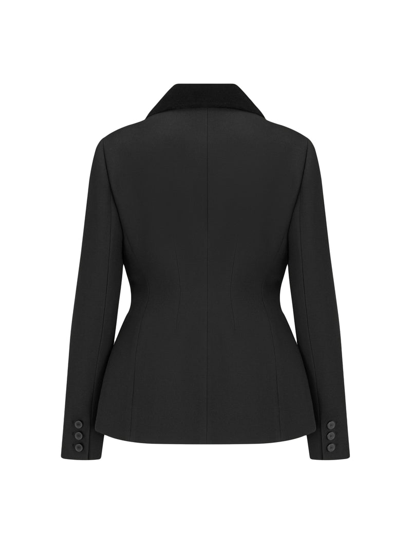 FITTED JACKET in black wool and silk with velvet effect