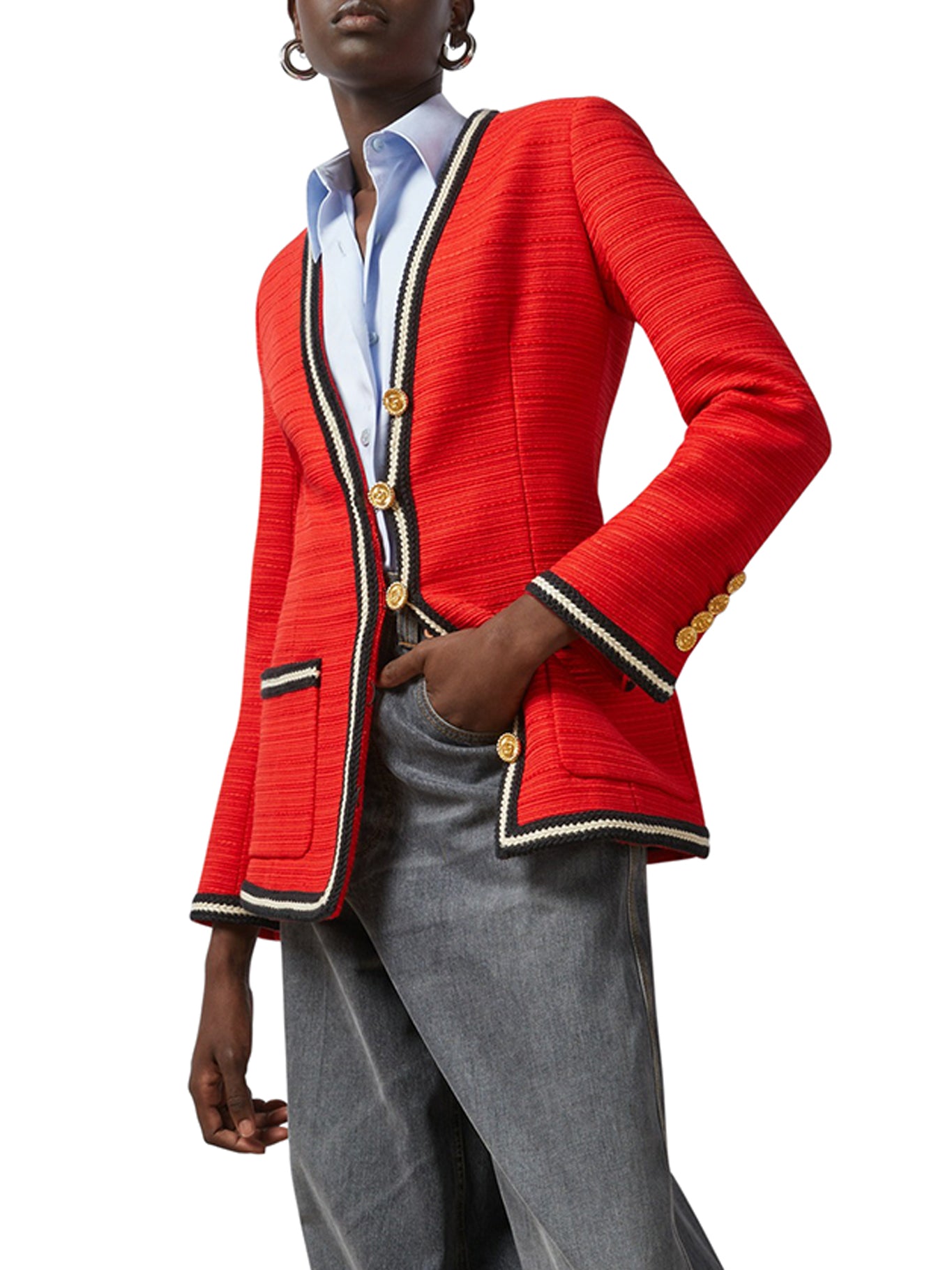 WOOL JACKET WITH WOVEN RIBBON FINISHES