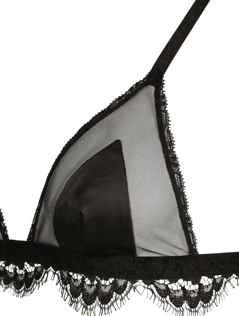 SOFT CUP TRIANGLE BRA IN TULLE, SATIN AND LACE