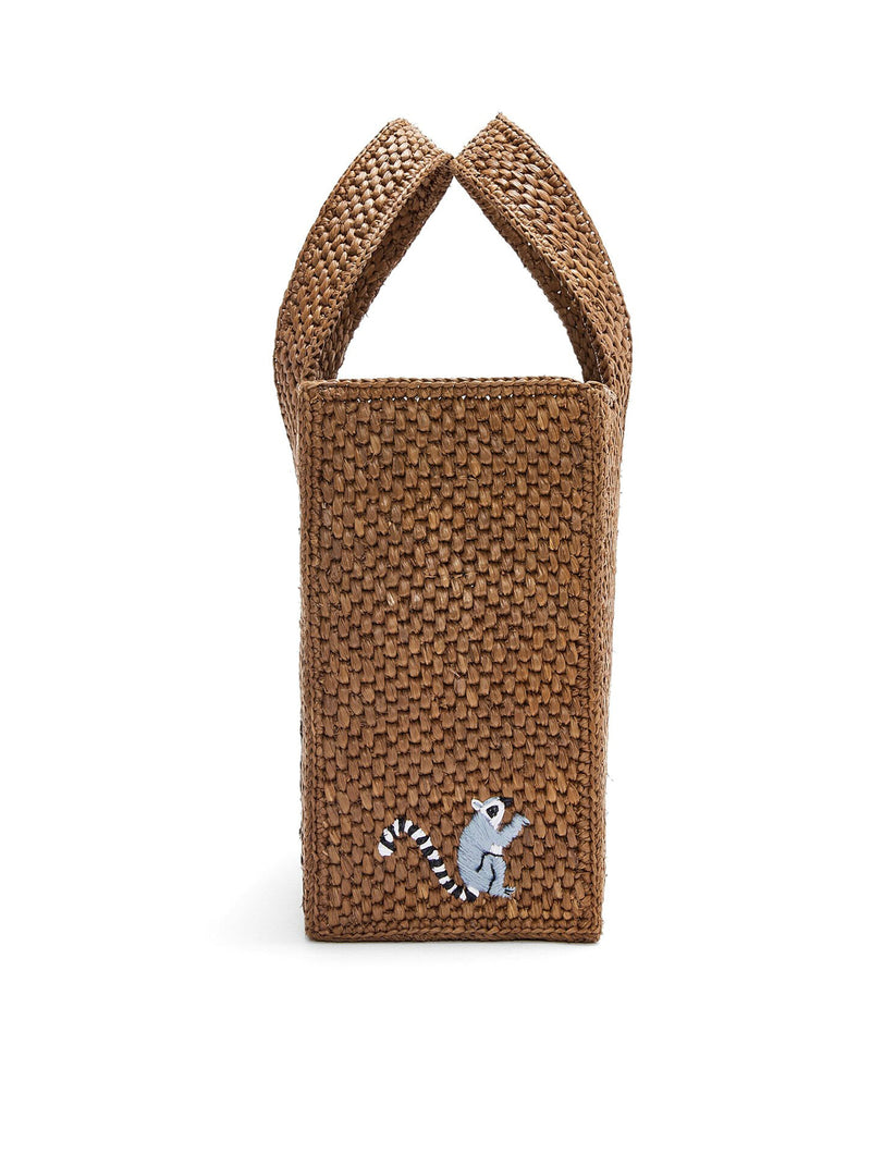 Lemur small Font Tote bag in raffia