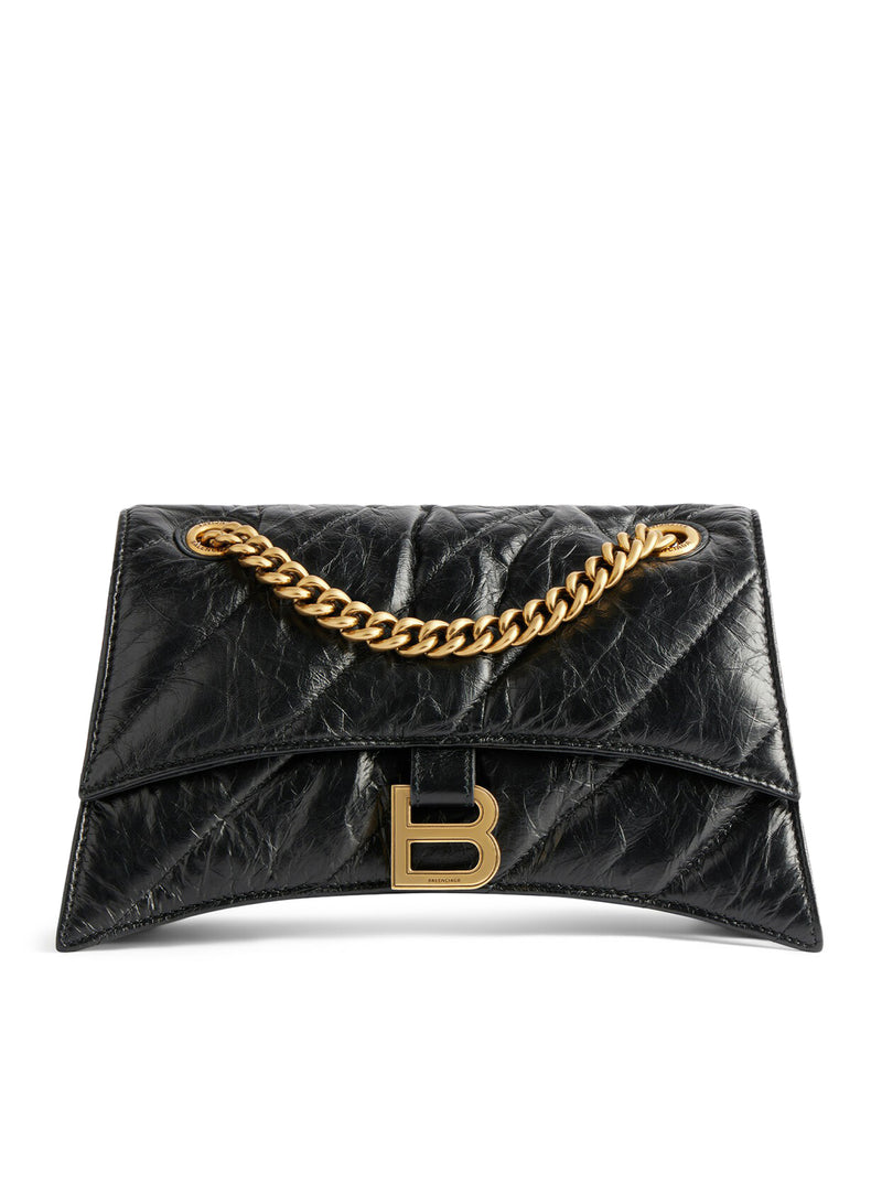 CRUSH BAG WITH SMALL QUILTED CHAIN FOR WOMEN IN BLACK