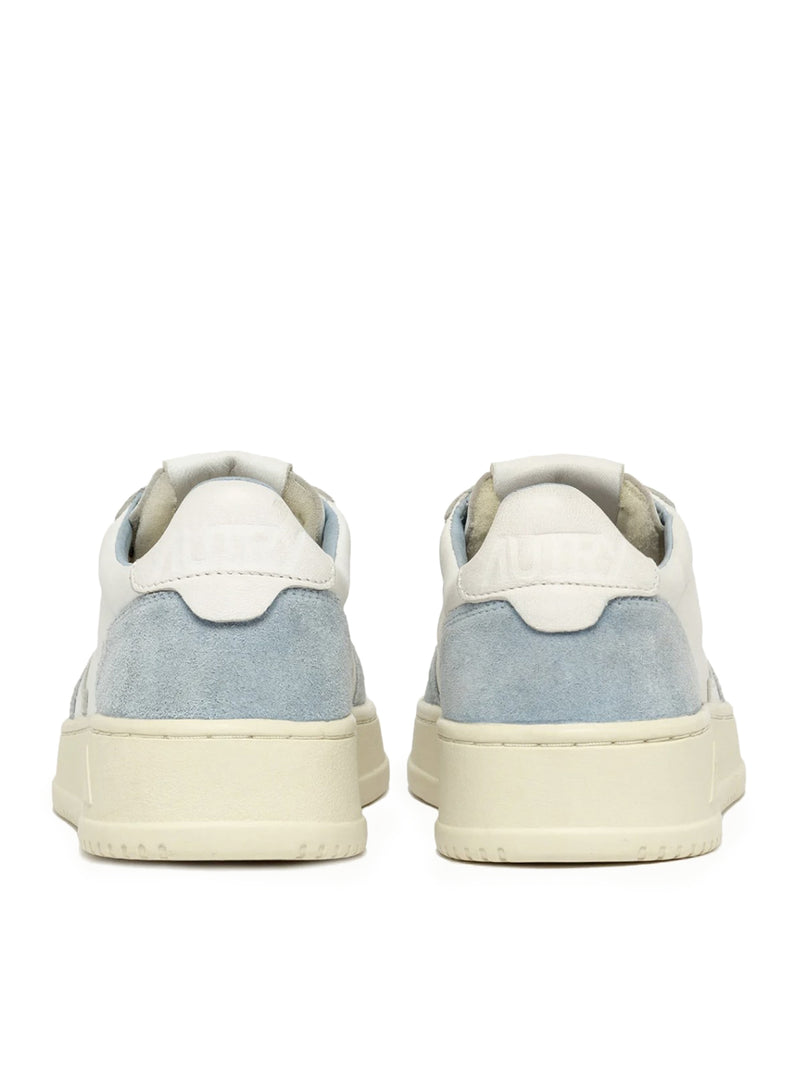 MEDALIST LOW SNEAKERS IN WHITE GOAT LEATHER AND LIGHT BLUE SUEDE