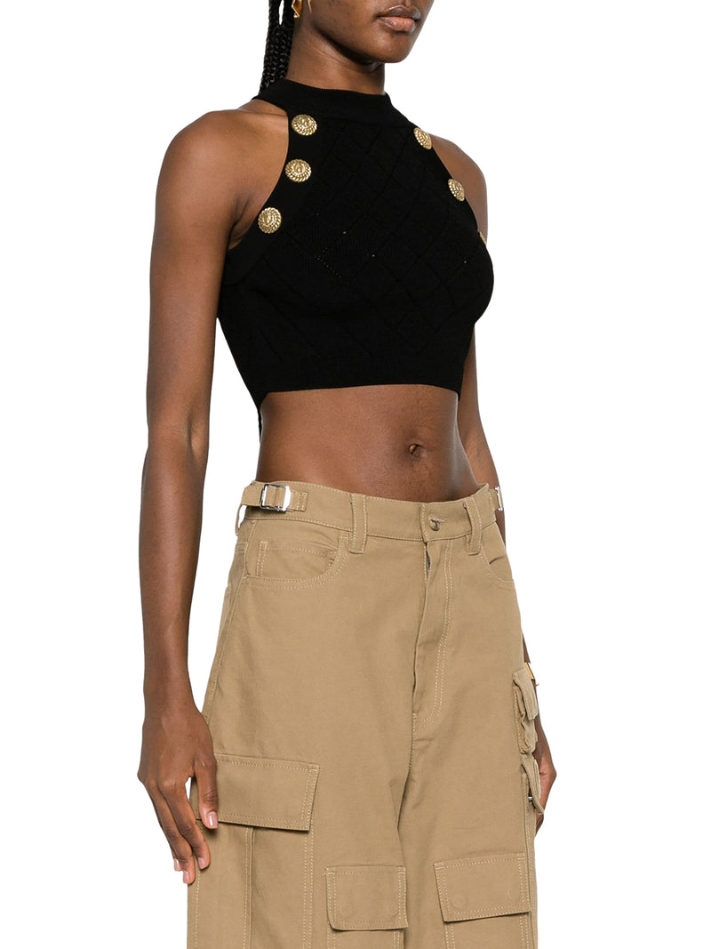 embossed buttons cropped top