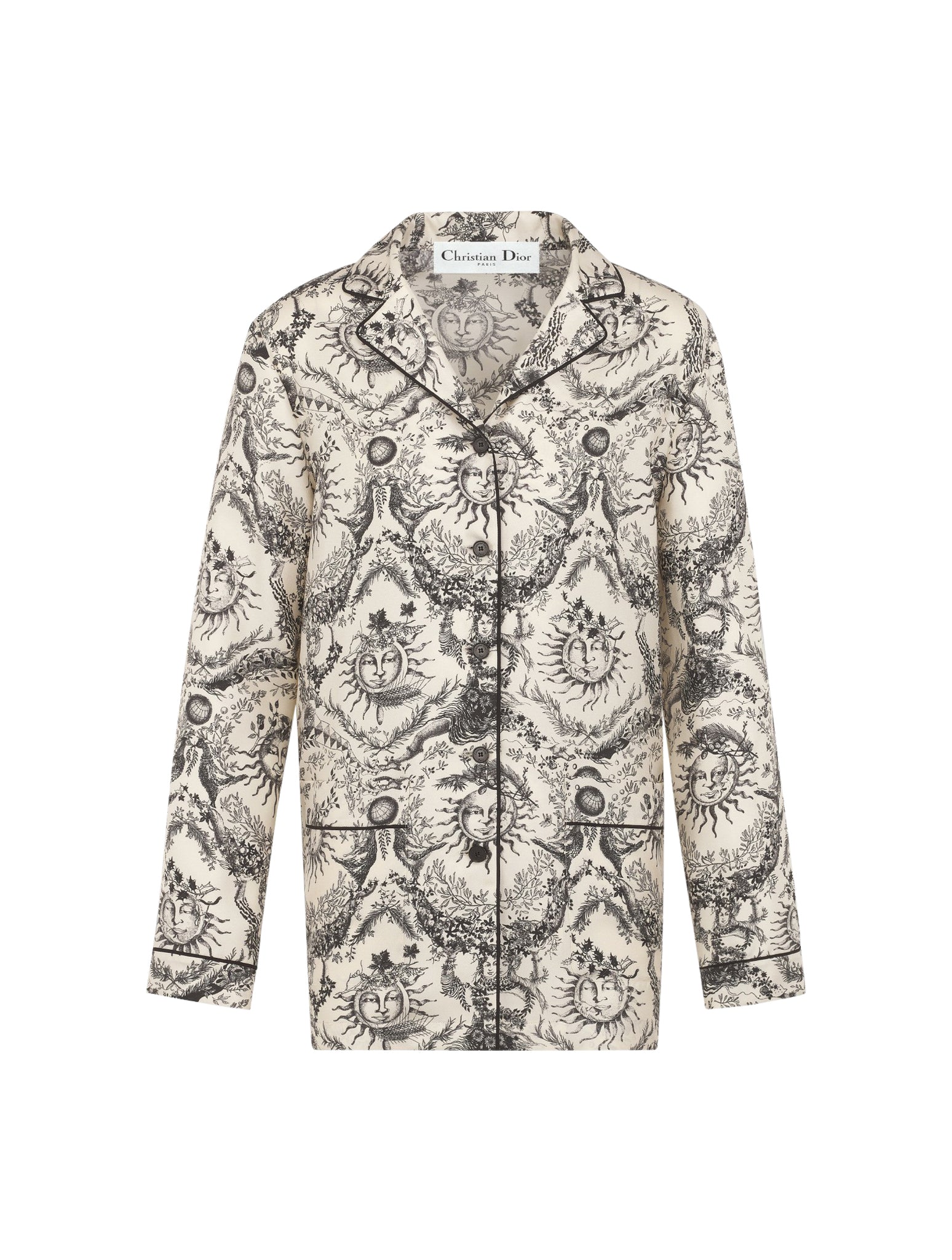 white and gray Toile de Jouy Soleil silk twill shirt