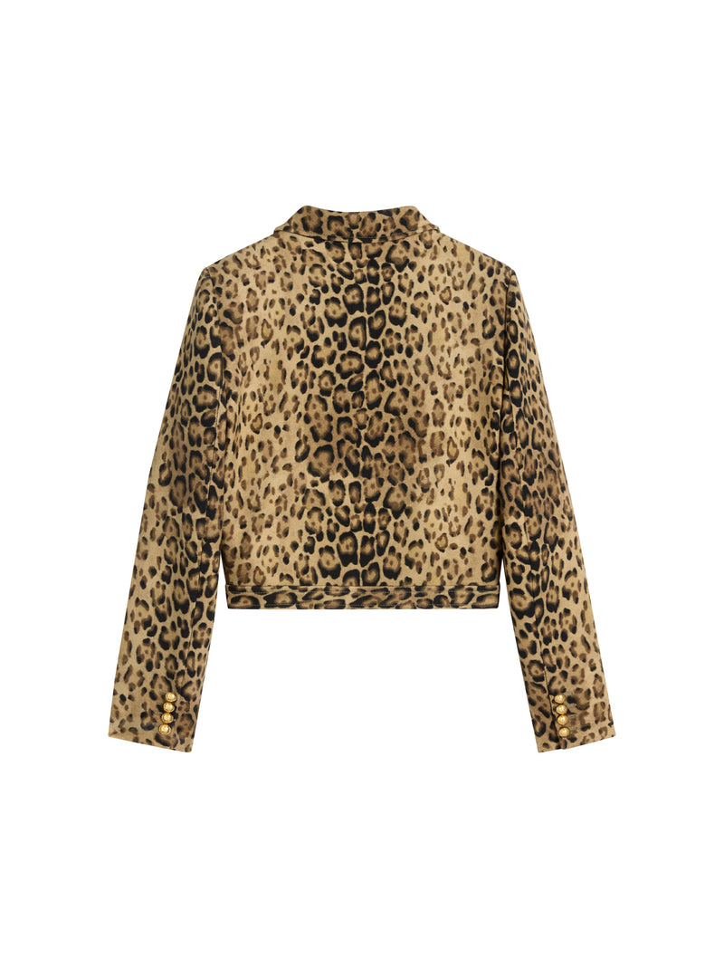 DOUBLE WOOL CARDIGAN JACKET LEOPARD PRINT