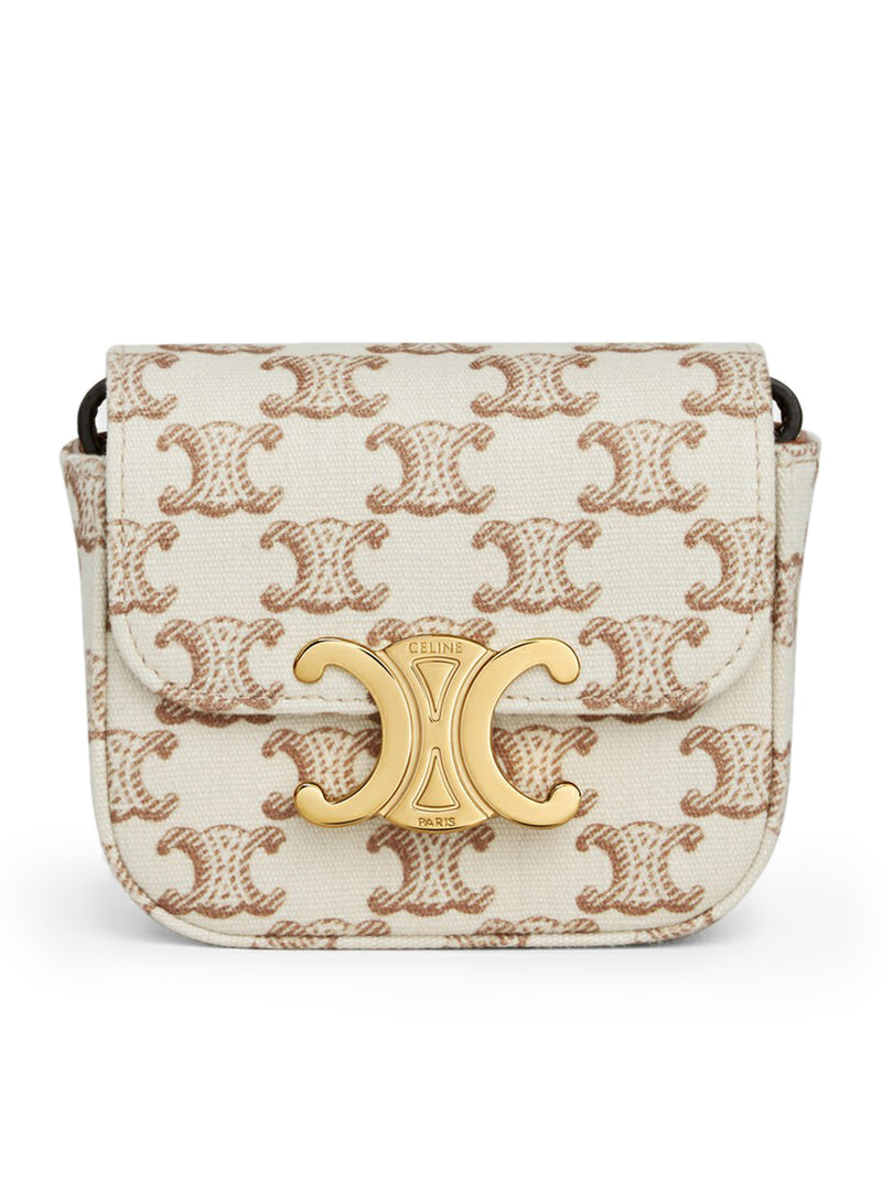 CLAUDE MINI BAG IN FABRIC WITH TRIOMPHE PRINT AND WHITE CALF LEATHER