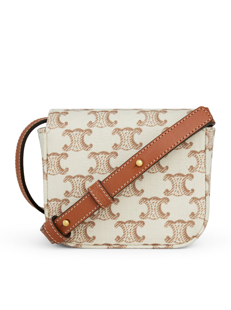 CLAUDE MINI BAG IN FABRIC WITH TRIOMPHE PRINT AND WHITE CALF LEATHER