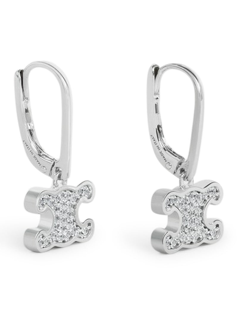 TRIOMPHE EARRINGS WITH RHODIUM-PLATED BRASS RHINESTONE AND SILVER CRYSTALS