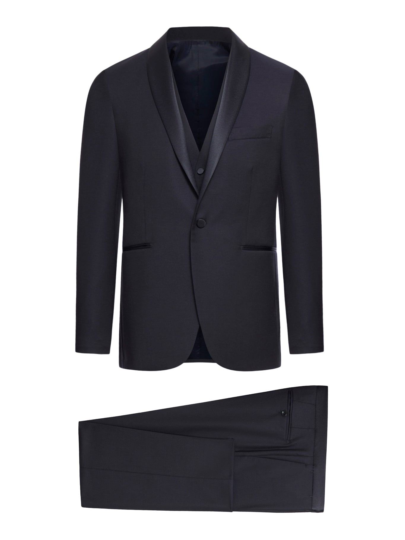 Three-piece single-breasted suit in wool and silk