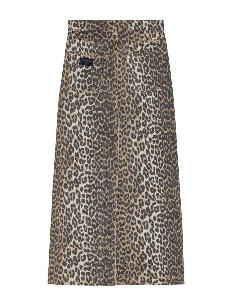 LEOPARD DENIM MAXI SLIT SKIRT