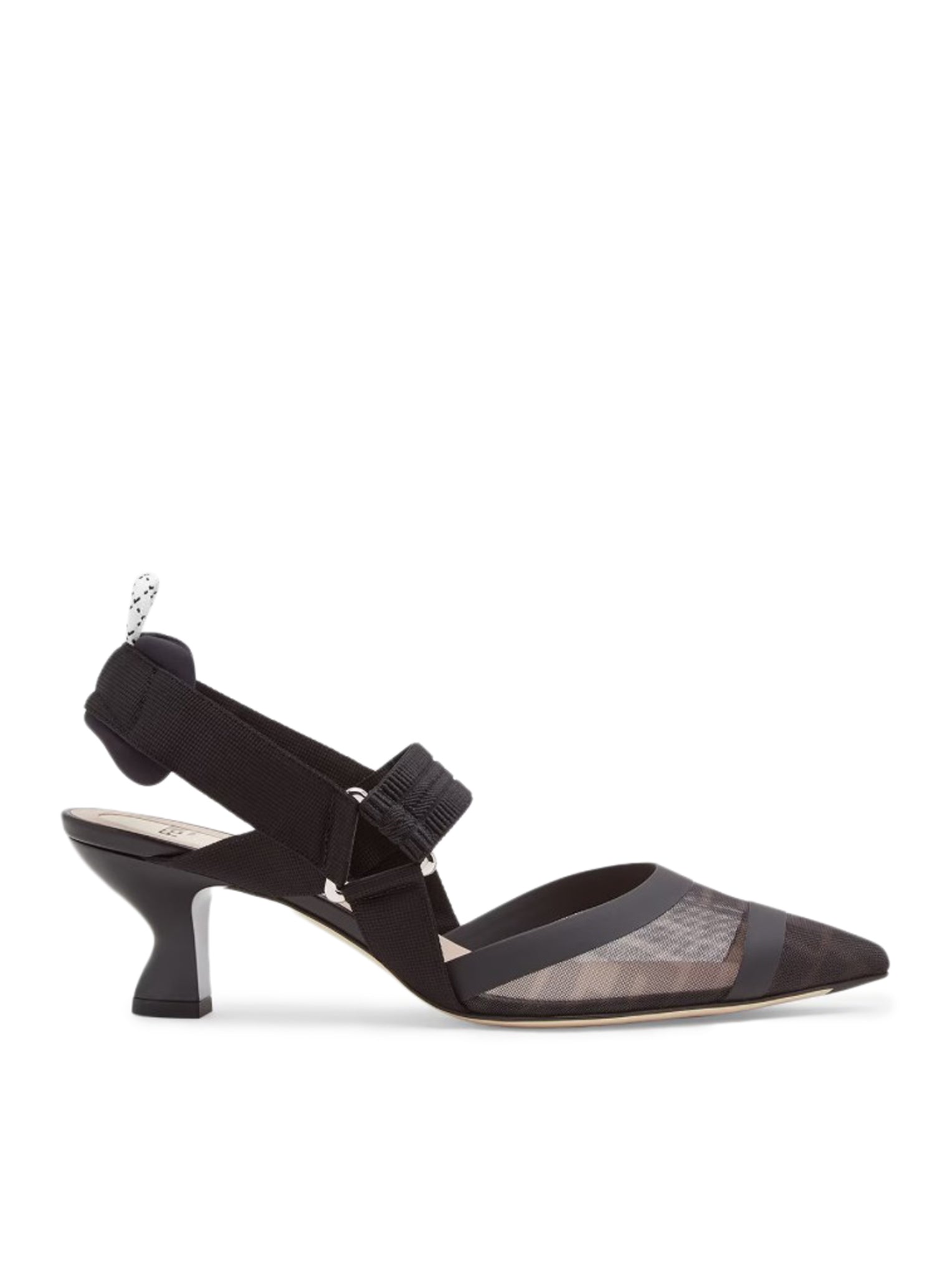Colibrì medium heel slingback in black mesh and leather