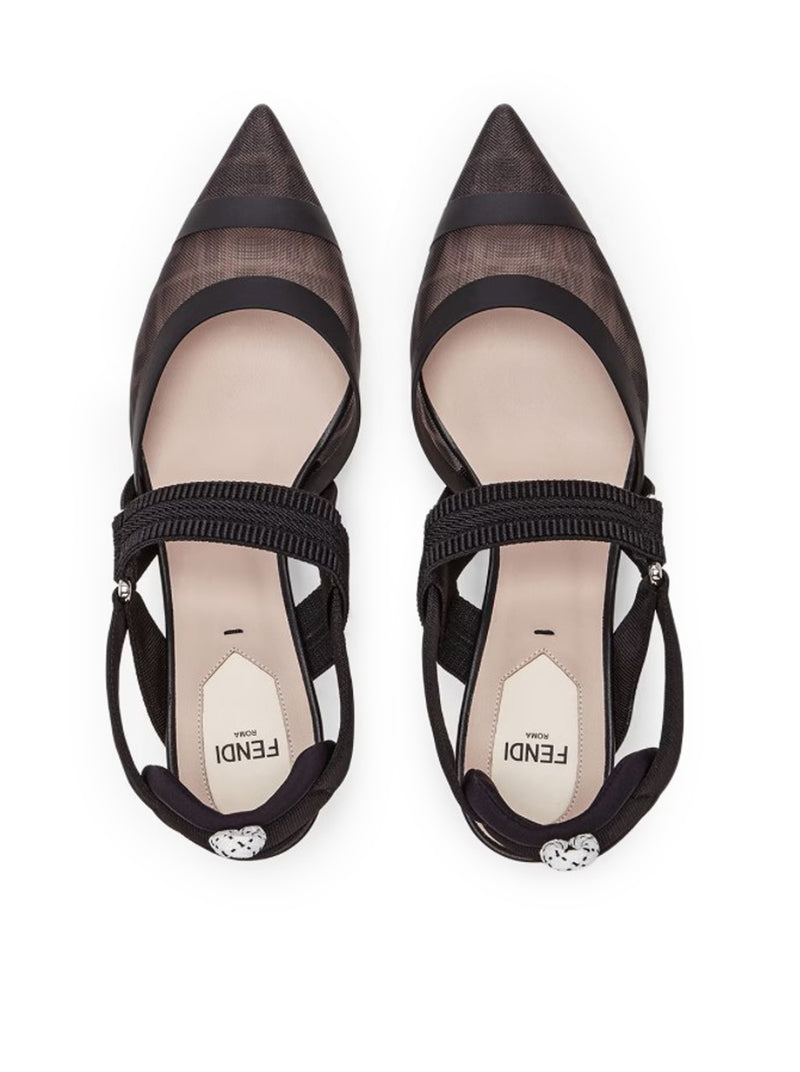 Colibrì medium heel slingback in black mesh and leather